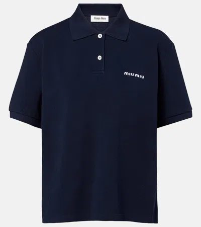 Miu Miu Logo Cotton Piqué Polo Shirt In Blue