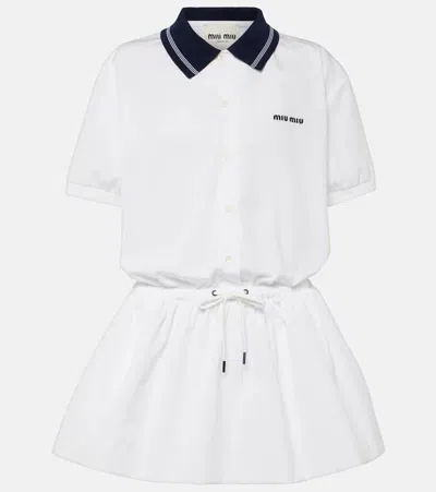 Miu Miu Logo Cotton Polo Dress In White