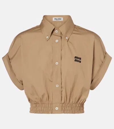 Miu Miu Logo Cotton Poplin Crop Top