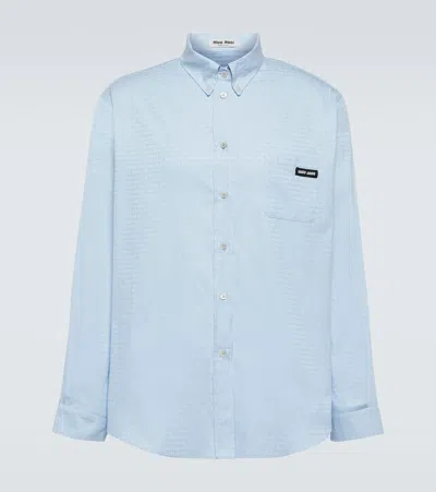 Miu Miu Logo Jacquard Cotton Poplin Shirt In Blue