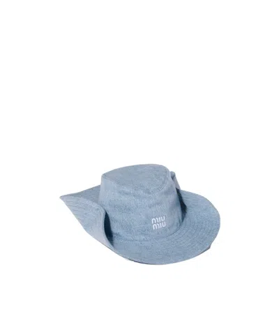 Miu Miu Logo Cowboy Hat In Blue