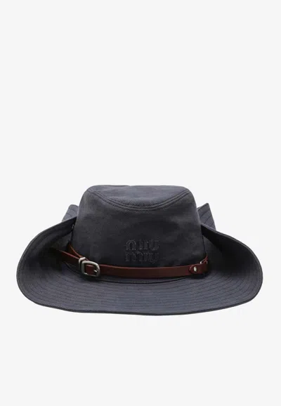 Miu Miu Logo Cowboy Hat In Blue