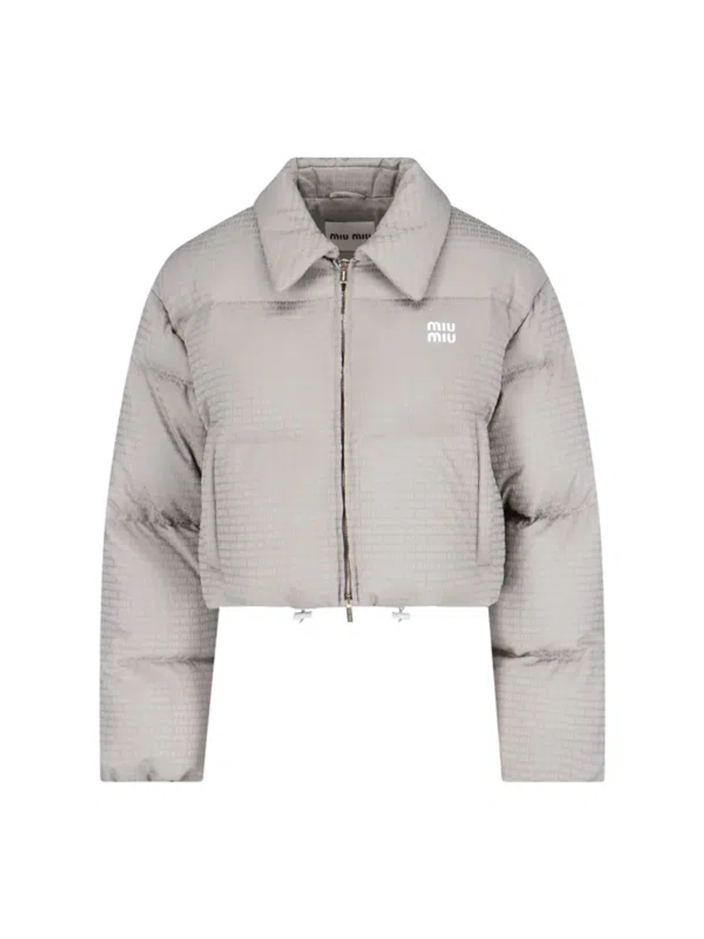 Miu Miu Logo Crop Down Jacket In Silver | ModeSens