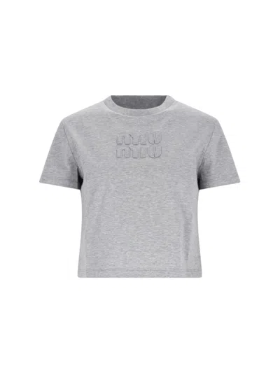 Miu Miu Logo Crop T-shirt In Gray