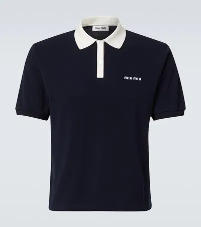 Miu Miu Logo Cropped Cotton Piqué Polo Shirt In Black