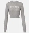 Miu Miu Logo Cropped Wool And Cashmere Sweater In Gray