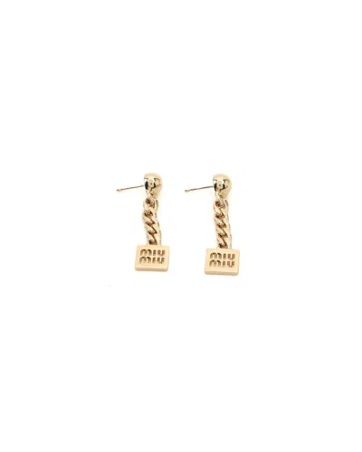 Miu Miu Logo Dangling Earrings In Gold