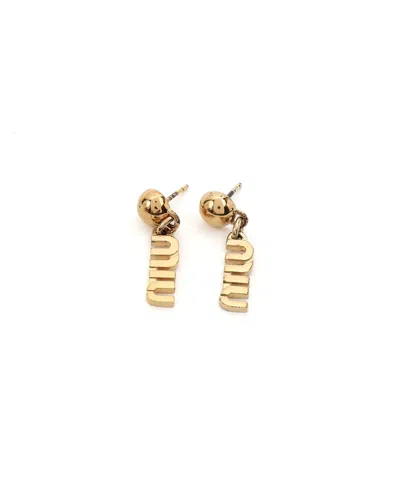Miu Miu Logo Dangling Earrings In Gold