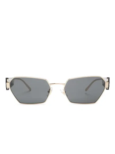 Miu Miu Logo-debossed Geometric-frame Sunglasses In Black