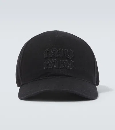 Miu Miu Logo Denim Baseball Cap In Black