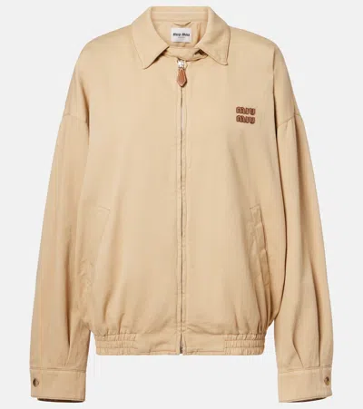 Miu Miu Logo Denim Blouson In Neutral