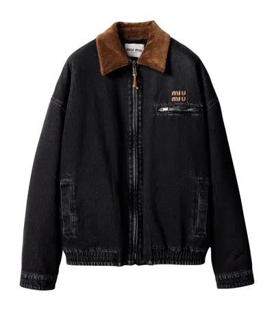 Miu Miu Logo Denim Jacket In Black
