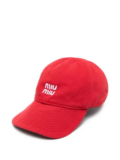 Miu Miu Logo-detail Baseball Cap In Red