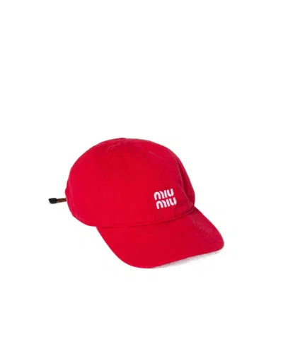 Miu Miu Logo-detail Baseball Cap In Red
