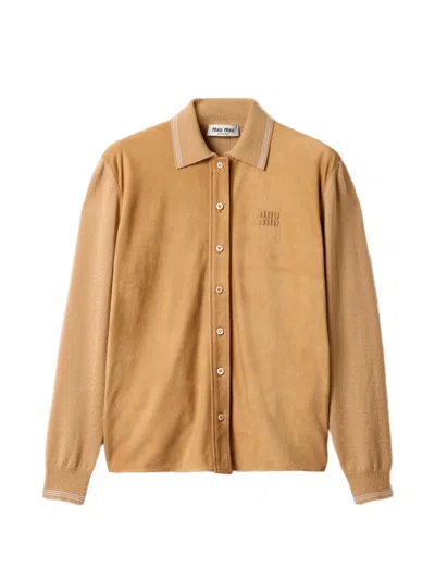 Miu Miu Logo-detail Buttoned Shirt In Brown