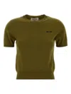 Miu Miu Short Sleeve Crew Neck Knitwear Top In Green