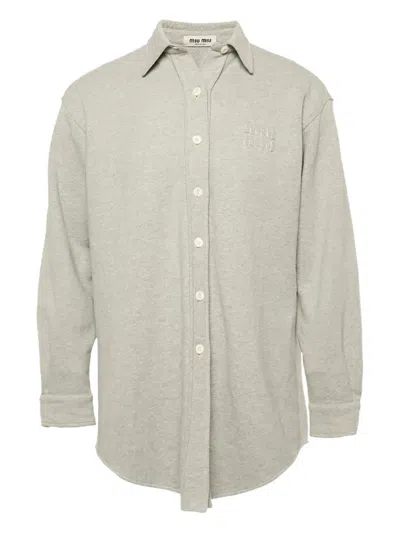 Pre-owned Miu Miu Logo-detail Cotton Shirt In Gray