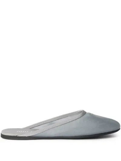 Miu Miu Logo-detail Flat Mules In Gray
