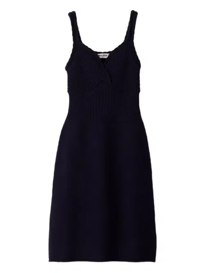 Miu Miu Logo-detail Knit Mini Dress In Black