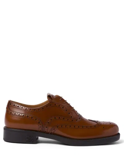 Miu Miu X Church's Leather Oxford Brogues In Tabacco