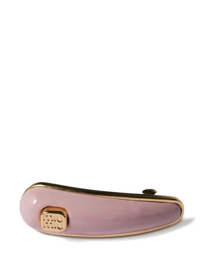 Miu Miu Logo-detail Leather Hair Clip In Pink