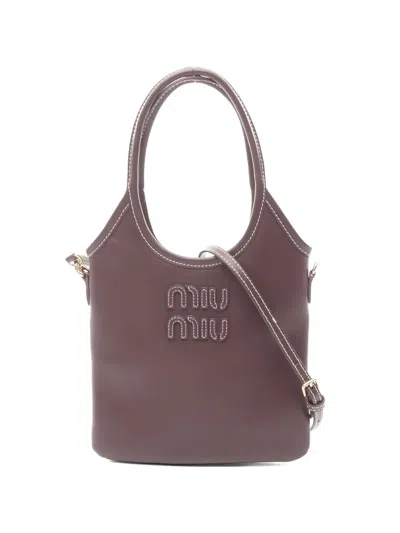 Pre-owned Miu Miu Logo-detail Leather Tote Bag In Brown