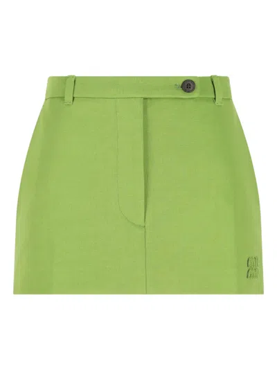 Miu Miu Milano Rib Knit Miniskirt In Green