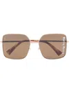 Miu Miu Logo-detail Square-frame Sunglasses In Gold