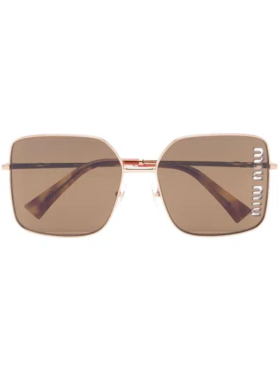 Miu Miu Logo-detail Square-frame Sunglasses In Gold