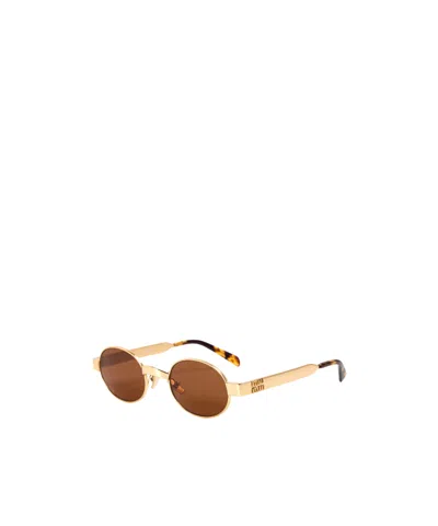 Miu Miu Logo Detail Sunglasses In Gold