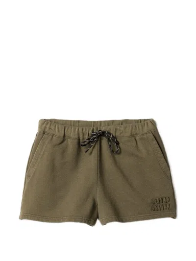Miu Miu Garment-dyed Fleece Shorts In Green