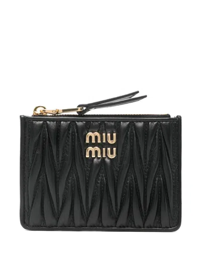 Miu Miu Logo-detail Wallet In Black