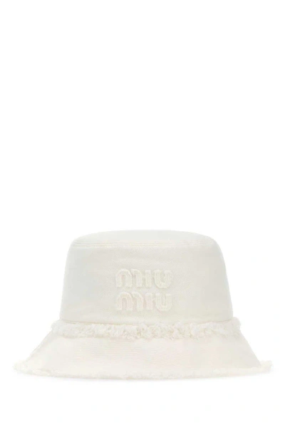 Miu Miu Logo-detailed Bucket Hat In Bianco