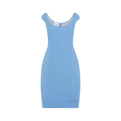 Miu Miu Embroidered Logo Tailored Dress In Blue