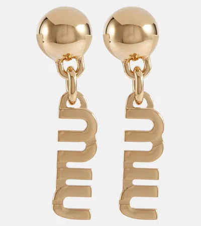 Miu Miu Logo Drop Earrings In Gold