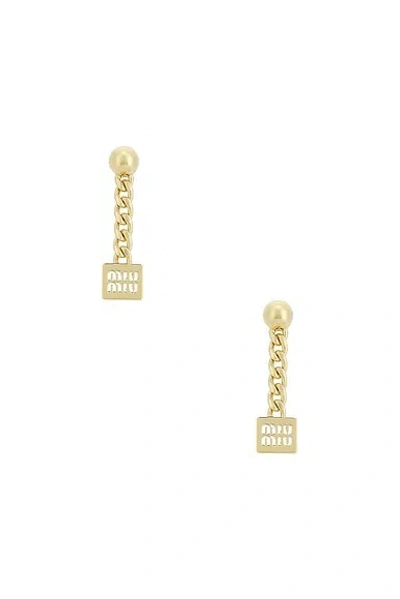 Miu Miu Logo Drop Earrings In Oro