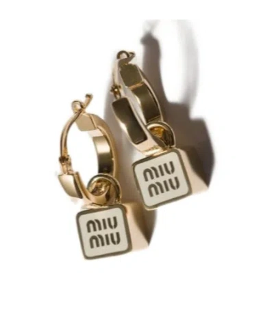 Miu Miu Logo Earrings In Gold