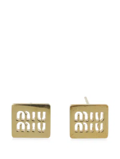 Pre-owned Miu Miu Logo Earrings In Gold