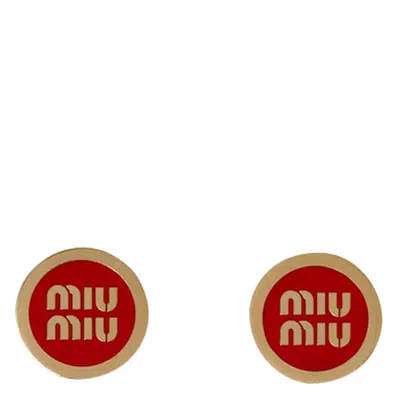 Miu Miu Logo Earrings In Red