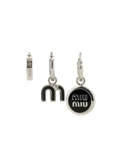 Miu Miu Logo Earrings Three-piece Set In Black