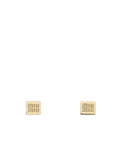 Miu Miu Logo Earrings In Yellow