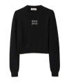 Miu Miu Logo Embellished Cropped Knit Sweater In Black