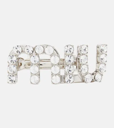 Miu Miu Hair Clip With Crystals In Silver