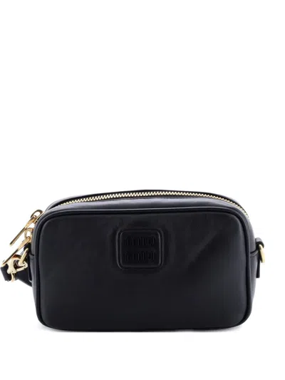 Pre-owned Miu Miu Logo Embossed Camera Bag Leather Crossbody Bag In Black