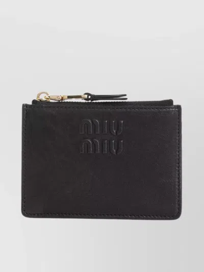 Miu Miu Logo Embossed Cardholder Multiple Slots In Black