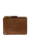 Miu Miu Logo-embossed Leather Card Holder In Brown