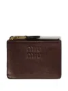 Miu Miu Logo-embossed Leather Cardholder In Brown