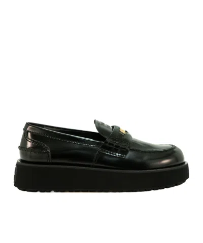 MIU MIU LOGO-EMBOSSED LEATHER LOAFERS