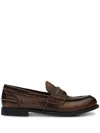 Miu Miu Logo Embossed Calf Leather Loafers In Brown
