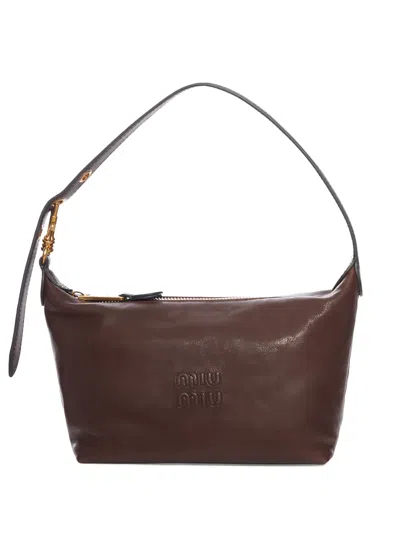 Miu Miu Logo-embossed Leather Shoulder Bag In Brown